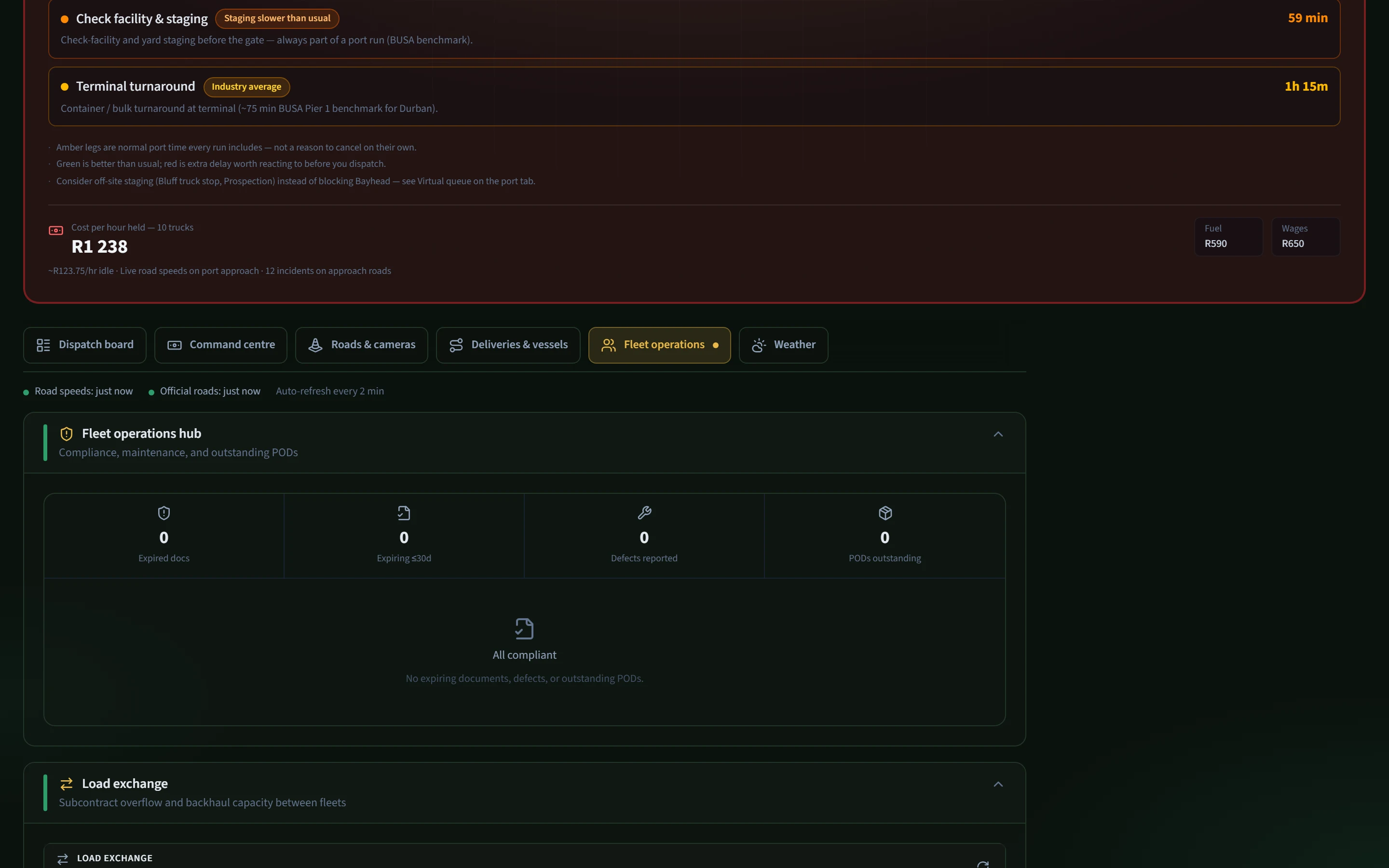 Fleet operations hub compliance and POD summary